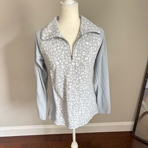 Columbia Grey White Leopard Print Quarter Zip Size Medium